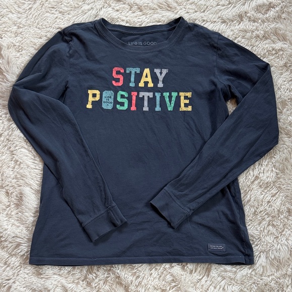 Life Is Good Tops - Life Is Good Women’s Stay Positive Long Sleeve Tee - Navy Crusher-Lite